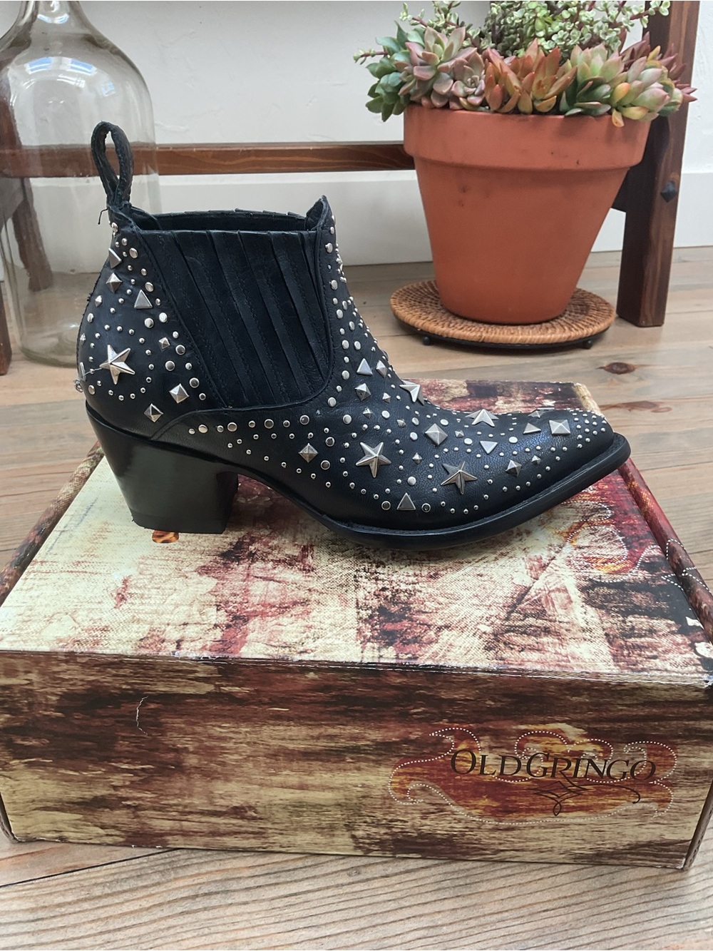 OLD GRINGO 20th ANNIVERSARY ‘METAL STAR’ BLACK COWBOY BOOT 7.5 - Picture 7 of 16